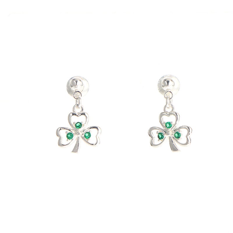 Grá Collection Silver Plated Shamrock With 3 Mini Green Cubic Zirconia Stones Earrings